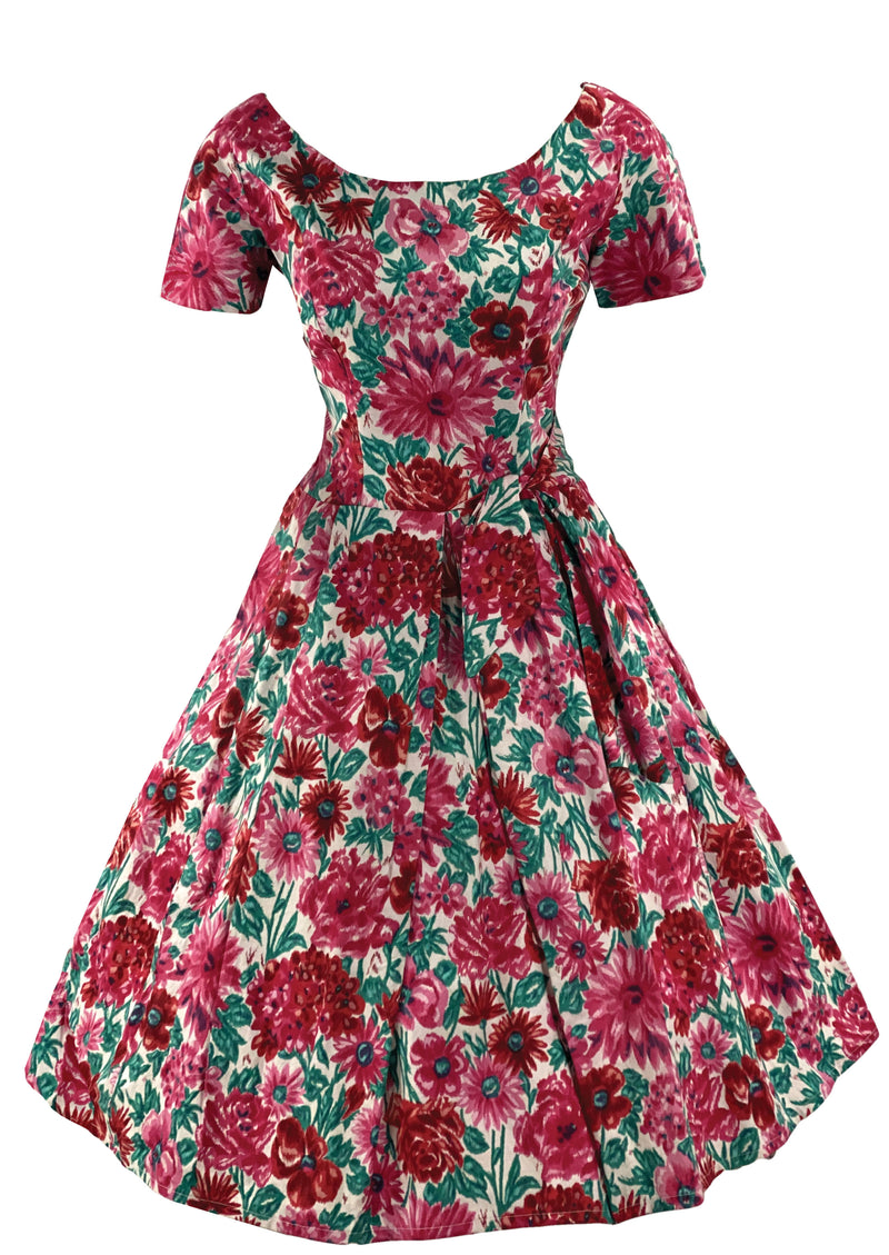 Late 1950s to Early 1960s Pink & Magenta Floral Dress- New!