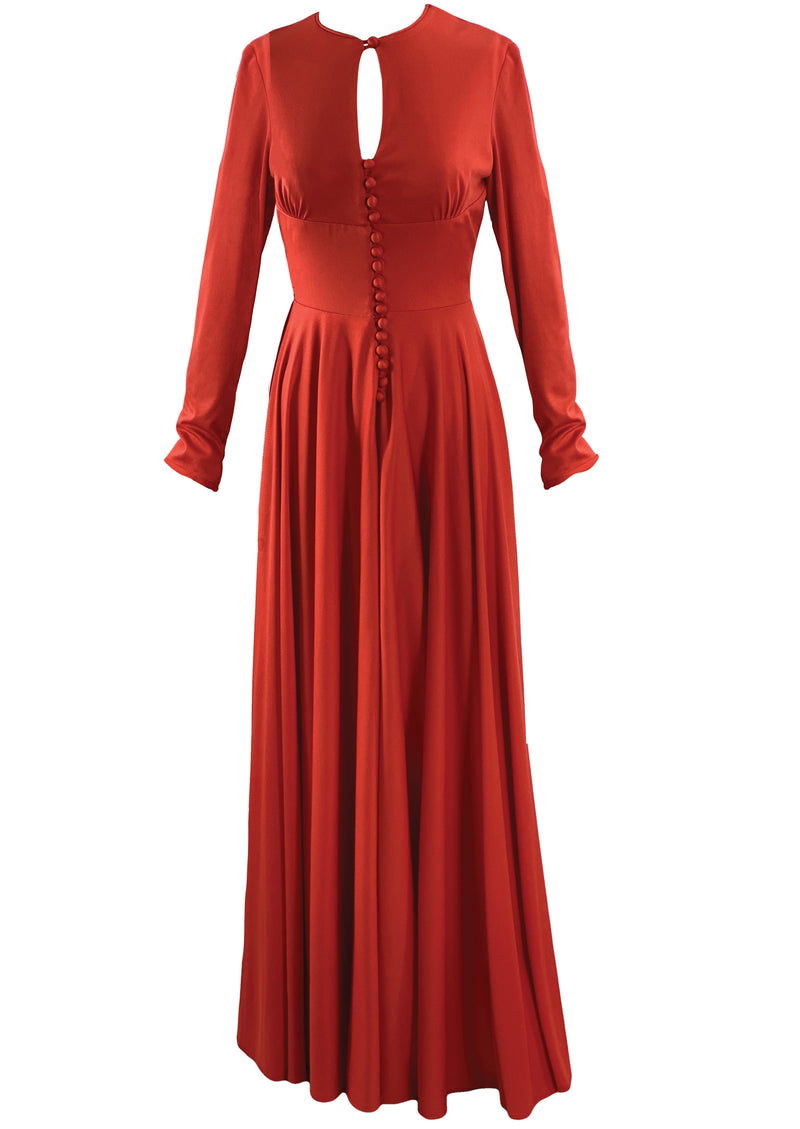 Vintage 1970s Tomato Red Maxi Dress with Cutout Back - New! (SOLD)