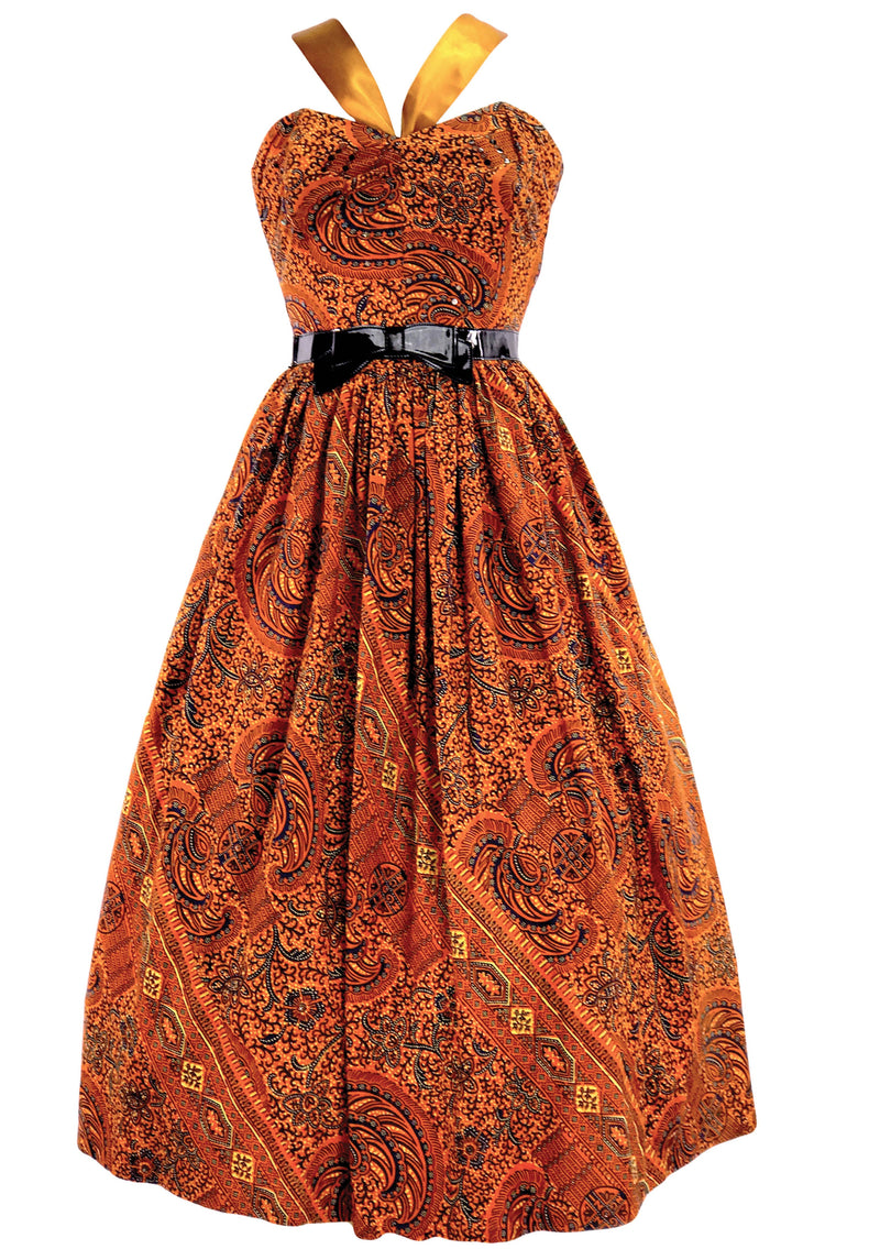 Original 1950s Autumnal Batik Print Cotton Sun Dress - New!