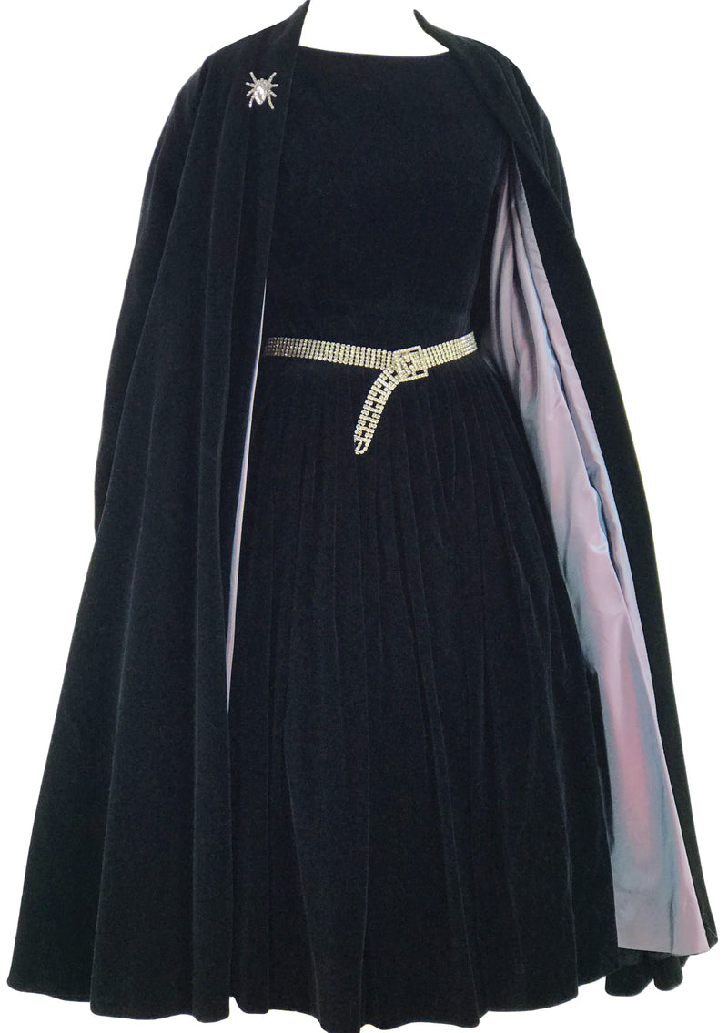 Quality 1950s Black Velvet Dress & Coat Ensemble- New!