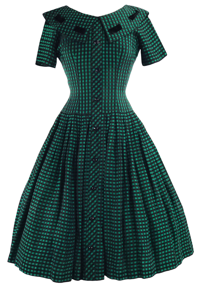 Vintage 1950s Black and Green Check Dress- New!