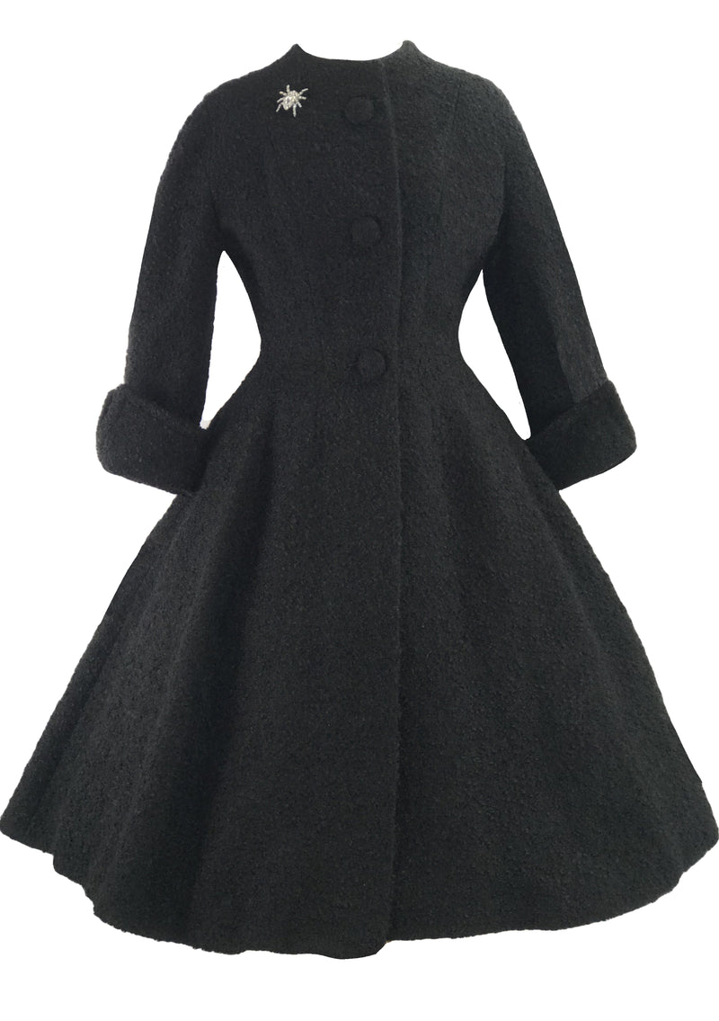 1950s Designer Lilli  Ann Black Boucle Princess Coat- New!