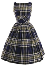 Vintage 1950s Navy Plaid Cotton Dress- New!