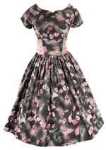 1950s Dancing Rose Petals Cotton Dress- New!