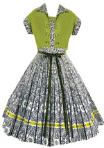 Vintage 1950s B&W Cotton Sundress Ensemble with Chartreuse- New!