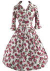 Vintage 1950s Deep Prink Rose Print Cotton Dress- New!