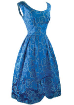 Vintage 1950s - 1960s Blue Roses Brocade Cocktail Dress- New!