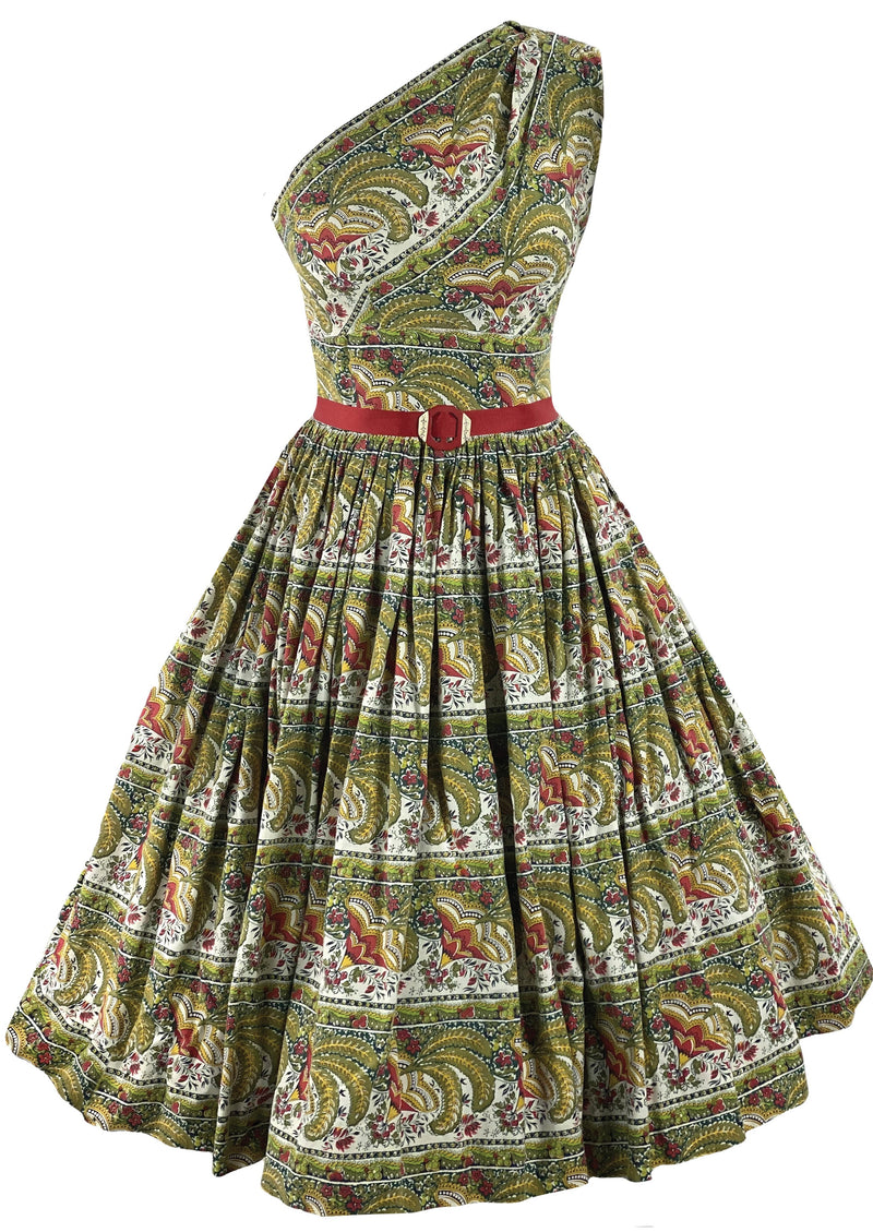 Late 1950s Florentine Print Cotton Dress - New!