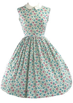 Vintage 1950s Pink and Blue Roses Floral Cotton Dress - New! (ON HOLD)