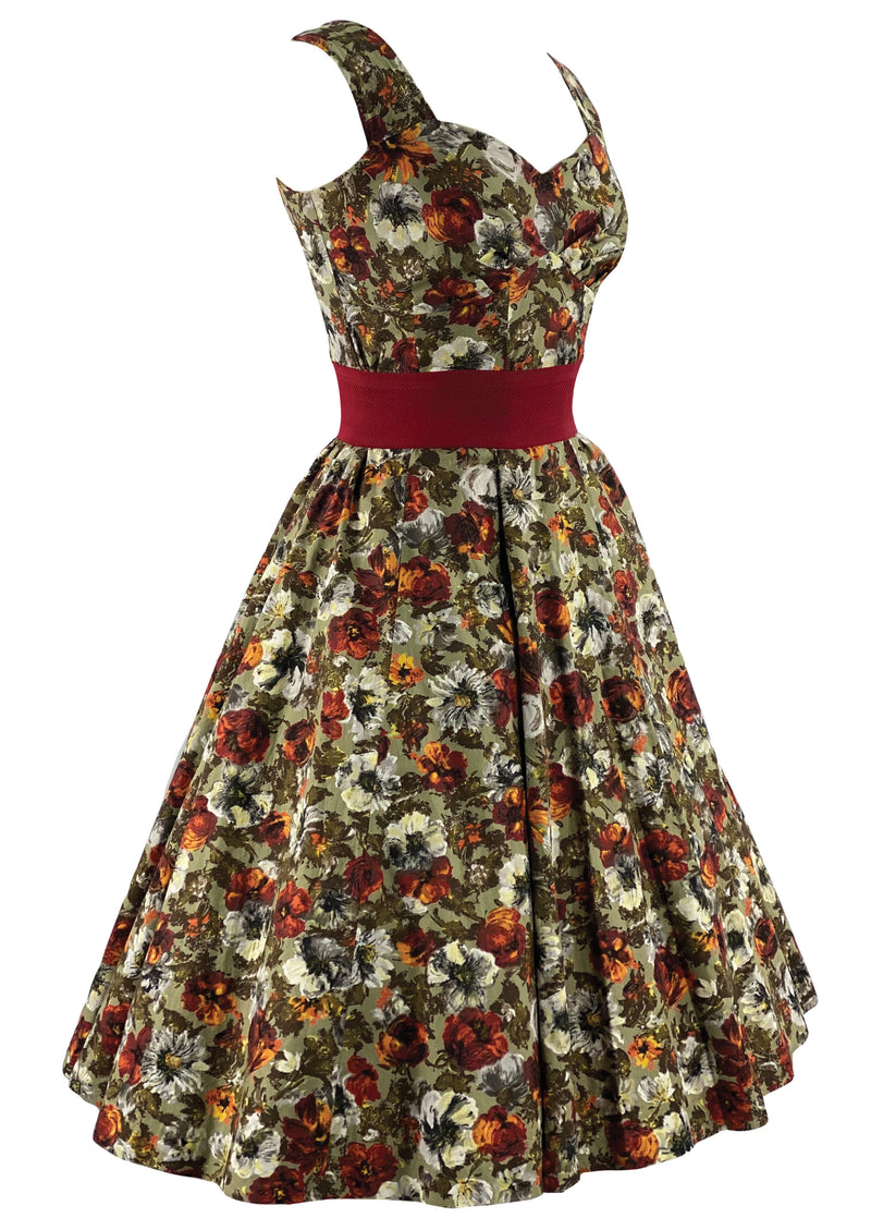 Late 1950s Autumn Toned Floral Dress Ensemble- New!