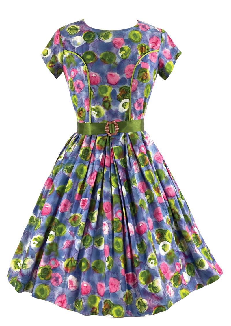 Early 1960s Impressionist Print Floral Cotton Dress - NEW!