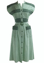 Late 1940s Early 1950s Green & Ivory Stripe Dress- New! (ON HOLD)