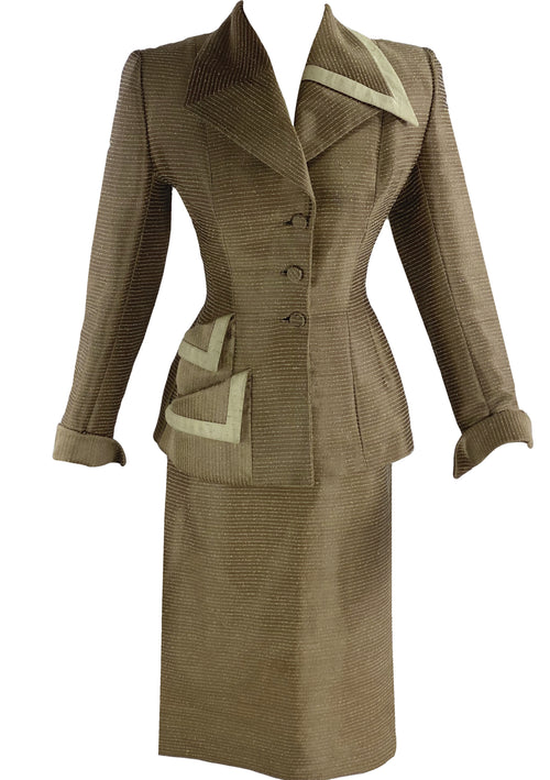 Rare Documented 1950s Lillli Ann Caramel Silk Suit- New!