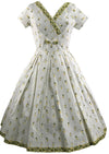 Stunning 1950s White Cotton Floral Border Print Dress- New!