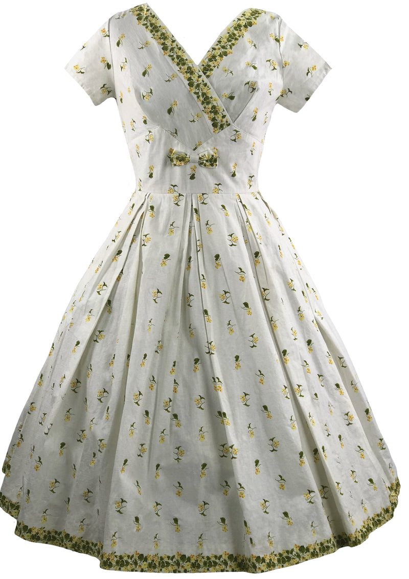 Stunning 1950s White Cotton Floral Border Print Dress- New!