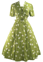 Vintage 1950s Green Leaf Cotton Dress Ensemble- New!