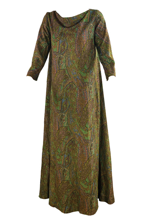 Vintage 1970s  Paisley Lurex Maxi Caftan Dress - NEW!