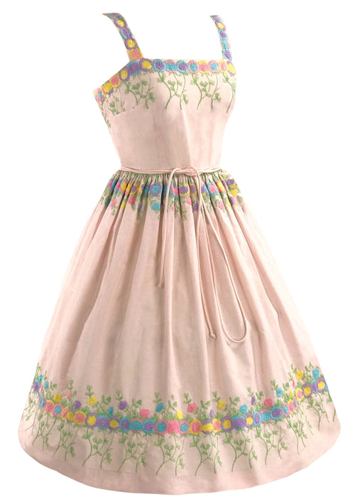 1950s Shell Pink Embroidered Cotton Dress- New! (RESERVED)