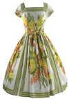 1950s Yellow and Green Floral Jerry Gilden Dress - New!