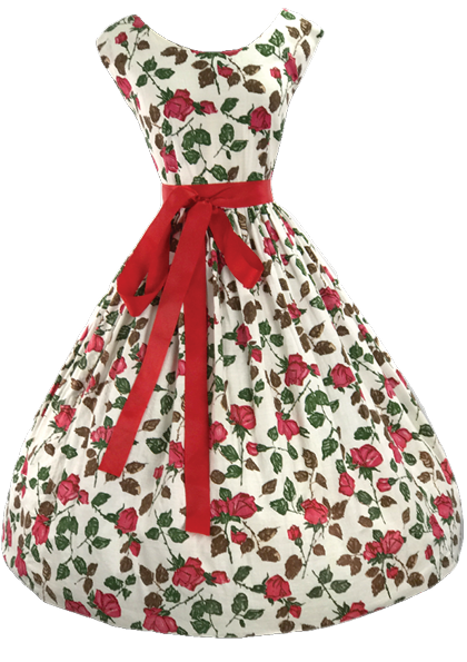 1950's Magenta Briar Roses Pique Cotton Dress - New! (ON HOLD)