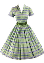 Late 1950s Blue and Green Stripe Cotton Dres - NEW!