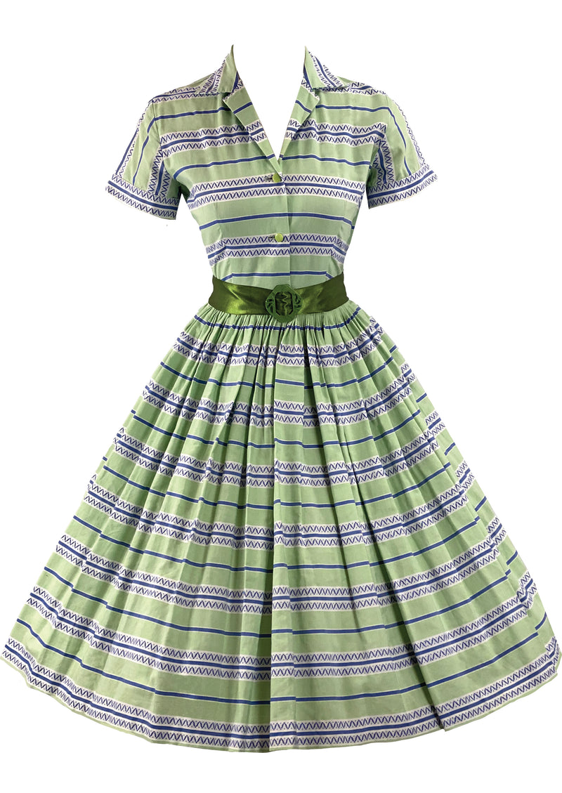 Late 1950s Blue and Green Stripe Cotton Dres - NEW!