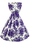 Late 1950s to Early 1960s Purple Bouquet Cotton Dress- NEW!