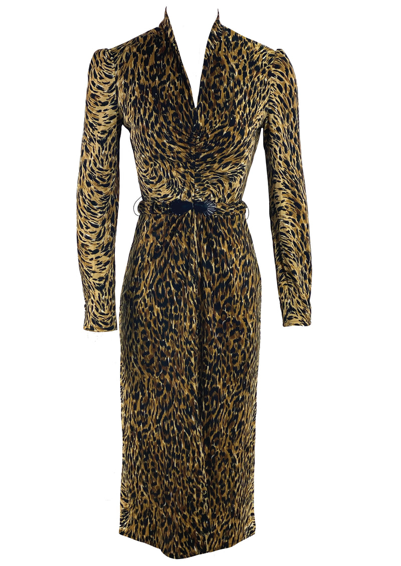 Fabulous 1970s Wild Cat Jersey Print Dress- New!