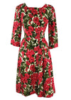 Early 1960s Quality Red Floral Silk Dress- New!