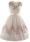 1950s Pink Roses Embroidered Cotton Dress- New!