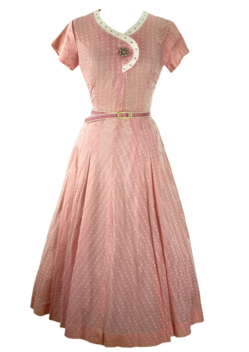 Late 1940s Early 1950s Pink Embroidered Cotton Dress- New!