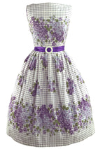 Vintage 1950s Violet Posies Cotton Border Print Dress- New!