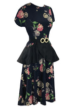 Stunning 1940s Roses Floral Rayon Crepe Dress - New!