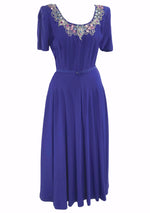 1940s  Blue Beaded Crepe Dress Ensemble - New!