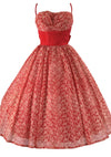 Vintage 1950s Red & White Flocked Party Dress - New!