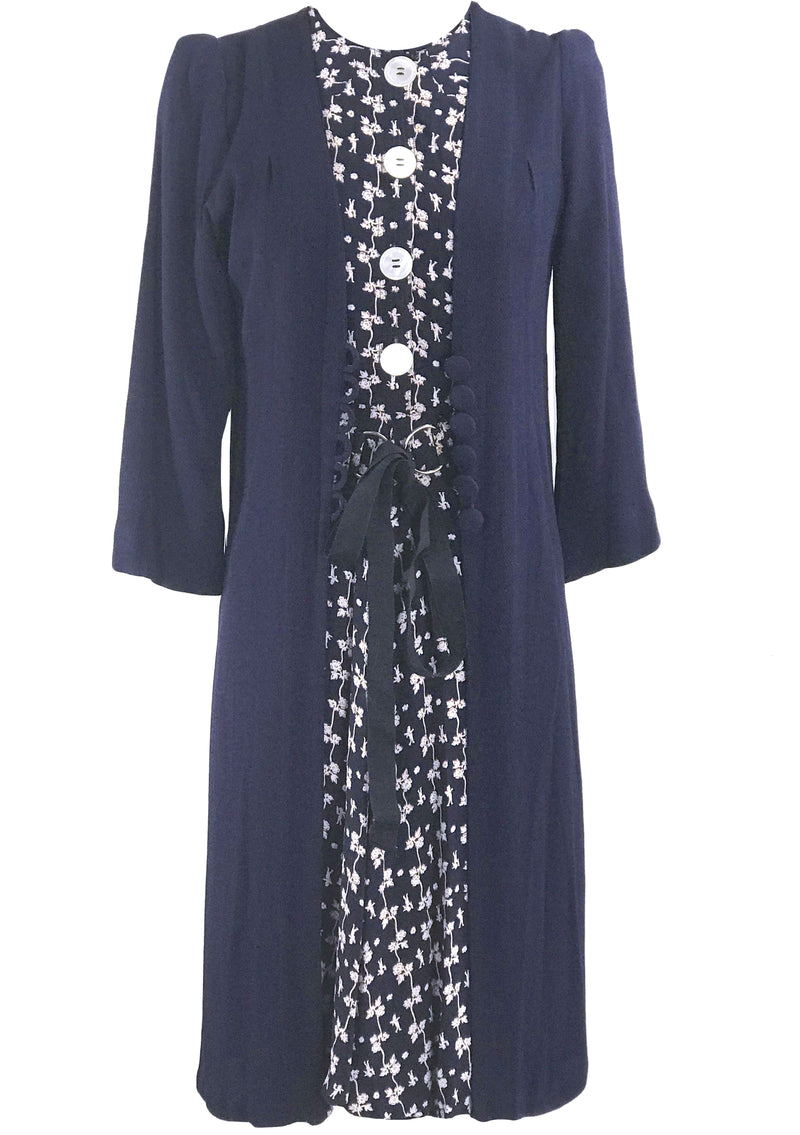 Vintage 1940s Blue Rayon Dress & Coat Ensemble - New!