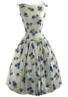 Vintage 1950s Blue Carnations & Dots Cotton Dress- New!
