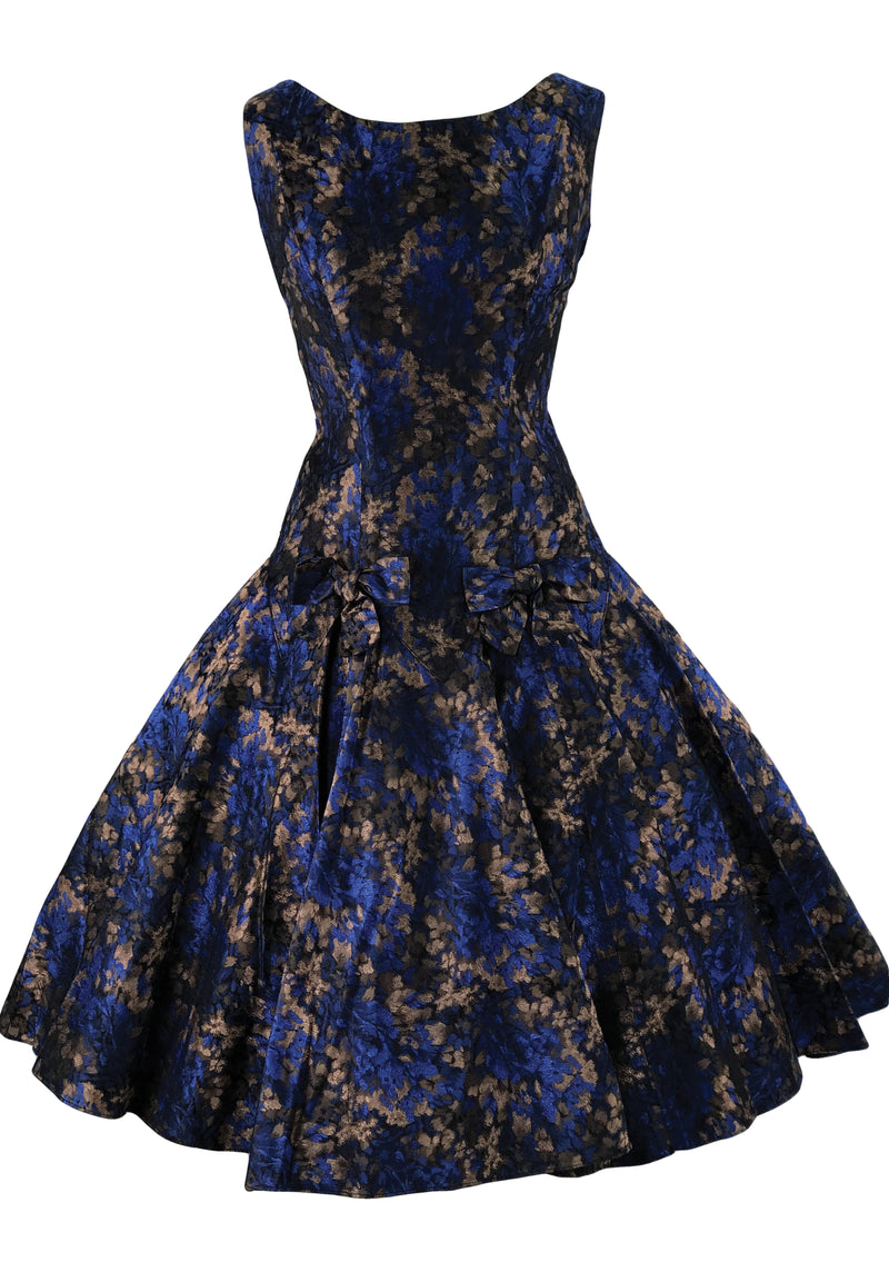 Late 1950s Early 1960s Royal Blue & Bronze Brocade Dress- New!