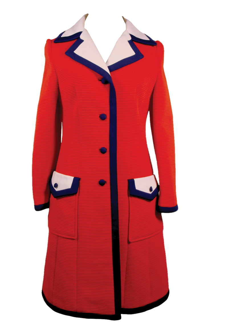 1960s Couture Lilli Ann Red Mod Coat- New!