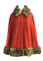 1960s - 1970s Tangerine Red Wool Lilli Ann Cape - New!