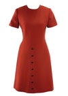 Vintage 1960s Brick Red Wool Designer Dress- New!