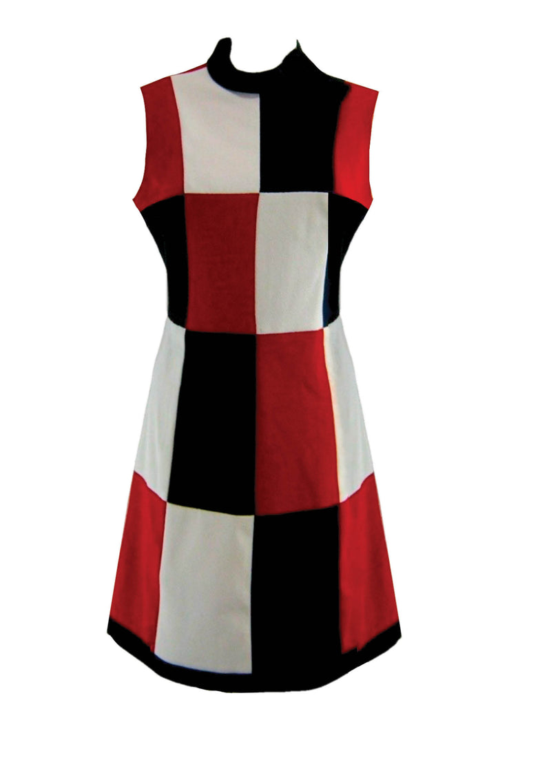 1960s Mod Red, Black & White Mondrian Style Dress - New! (On Hold)