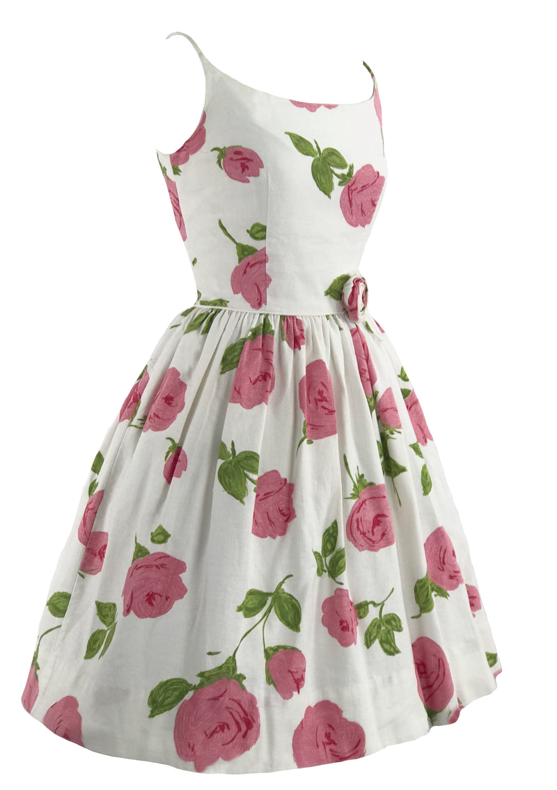 Vintage 1950s Pink Roses Pique Cotton Sundress- New! (ON HOLD)