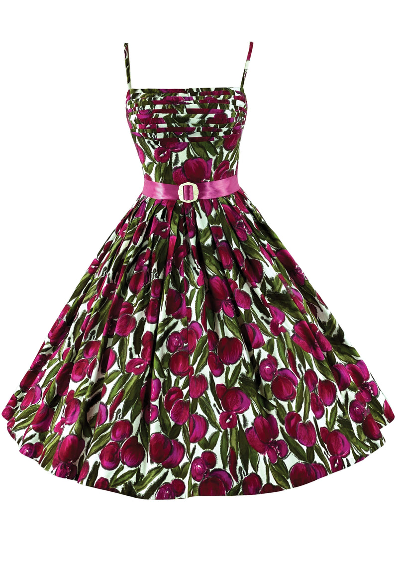 Early 1960s Plum Novelty Print Cotton Sundress - NEW!