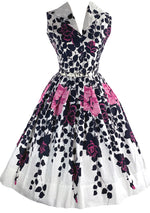 1950s Pink and Black Roses Border Print Cotton Dress- New!