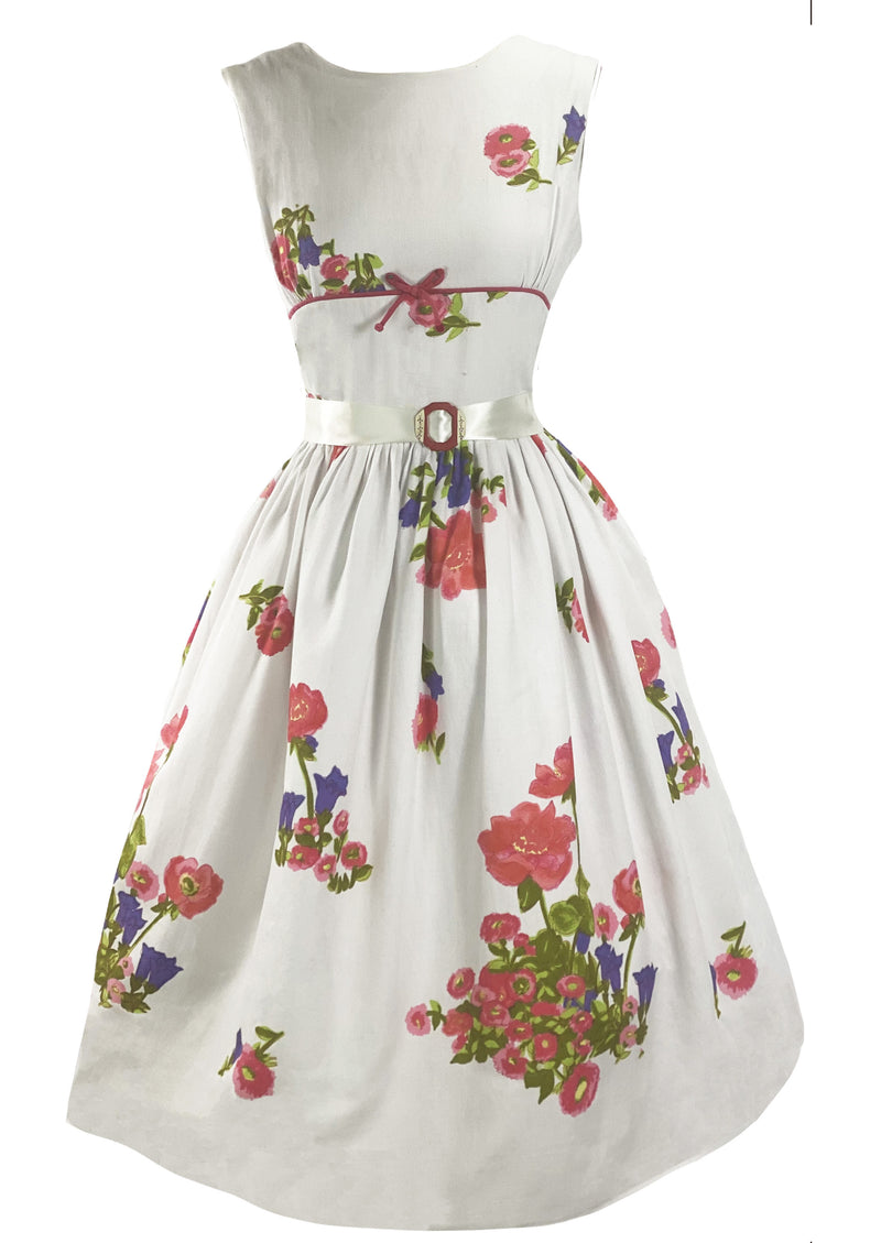 Late 1950s Early 1960s White Floral Garland Pique Dress - New!