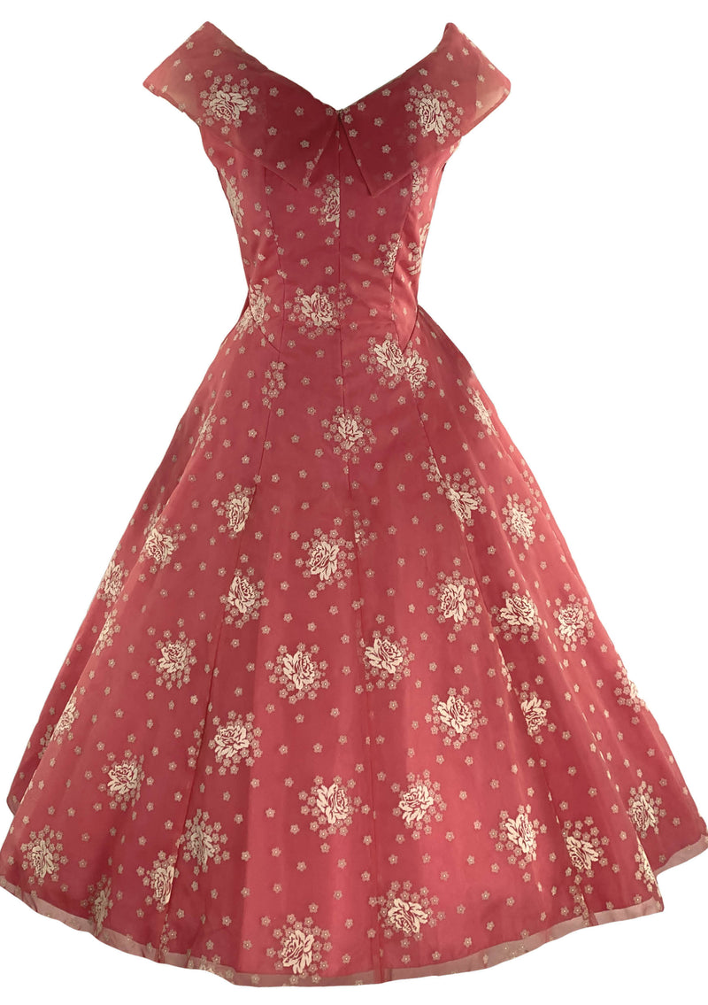 Stunning 1950s Coral Pink Flocked Nylon Dress- New!