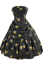 Vintage 1950s Linzi Line British Designer Black Floral Dress- NEW!