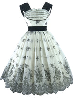 Vintage 1950s B&W Flocked Chiffon Party Dress - New!