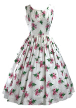 1950s Pink Cabbage Roses on White Cotton Dress- New! (RESERVED)